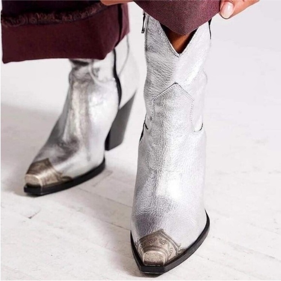 NIB Free People Brayden Western Boot US 7 EU 38 Pewter Silver - Picture 3 of 16